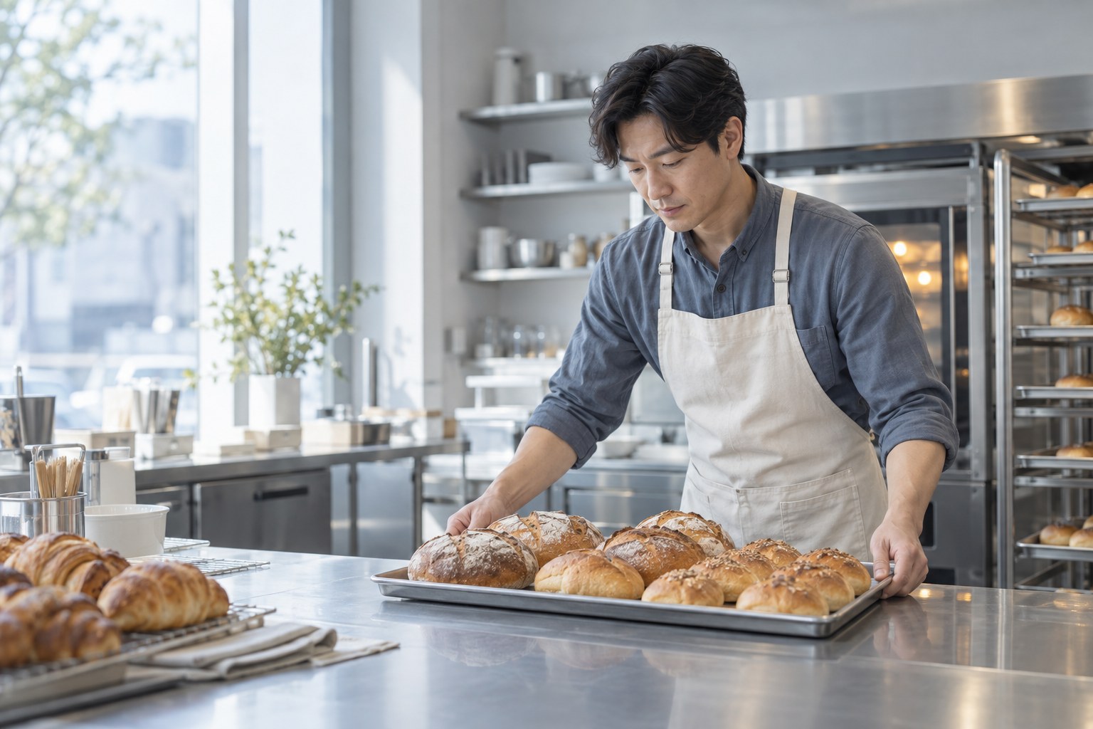 작은 가게에서 하루의 일을 준비하는 장면